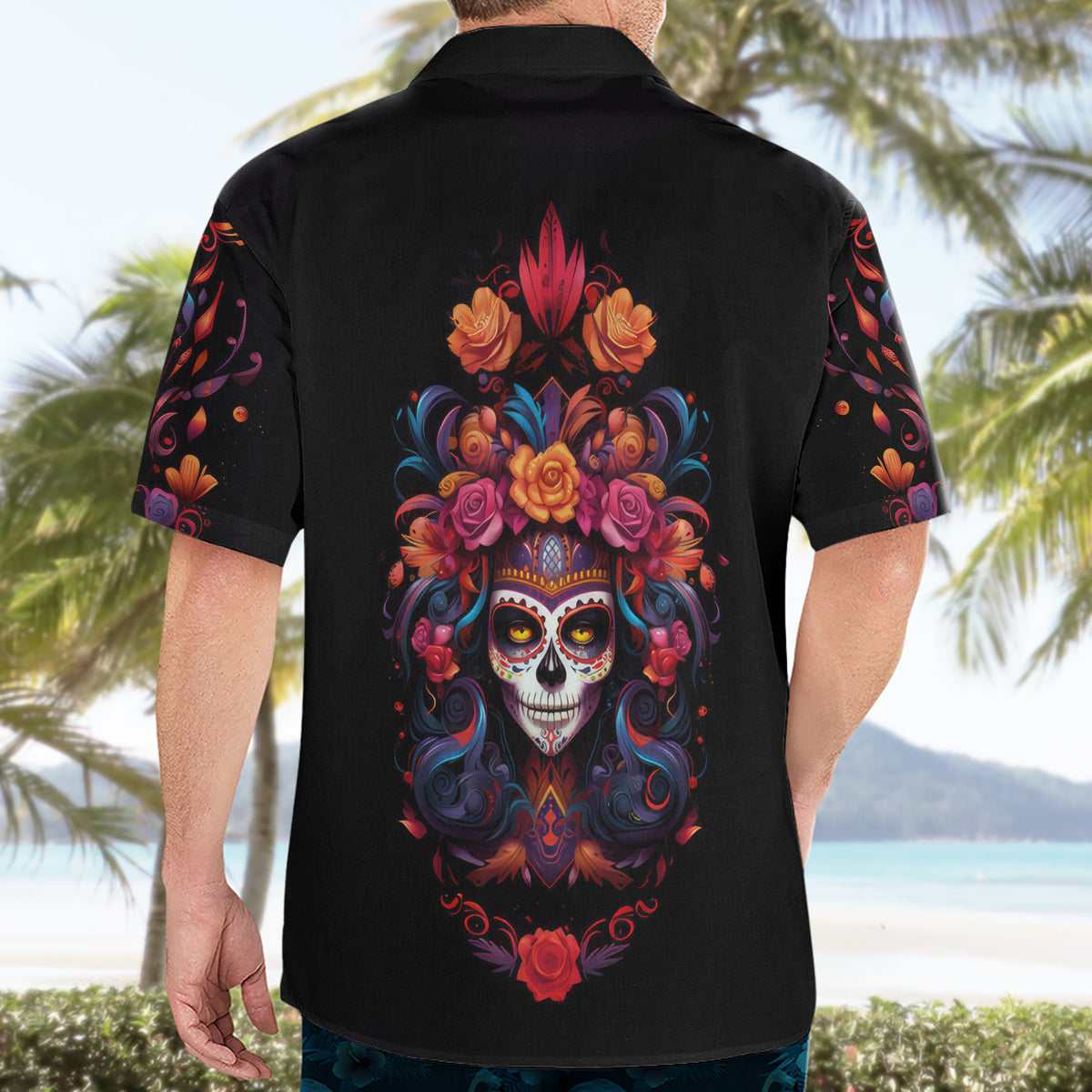 Day of Dead Skull Hawaiian Shirt Sugar Skull Festival Lady - Wonder Print Shop
