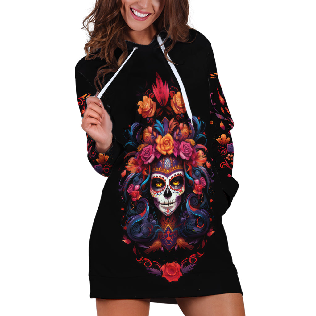 Day of Dead Skull Hoodie Dress Sugar Skull Festival Lady - Wonder Print Shop