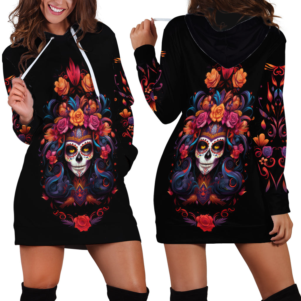Day of Dead Skull Hoodie Dress Sugar Skull Festival Lady - Wonder Print Shop