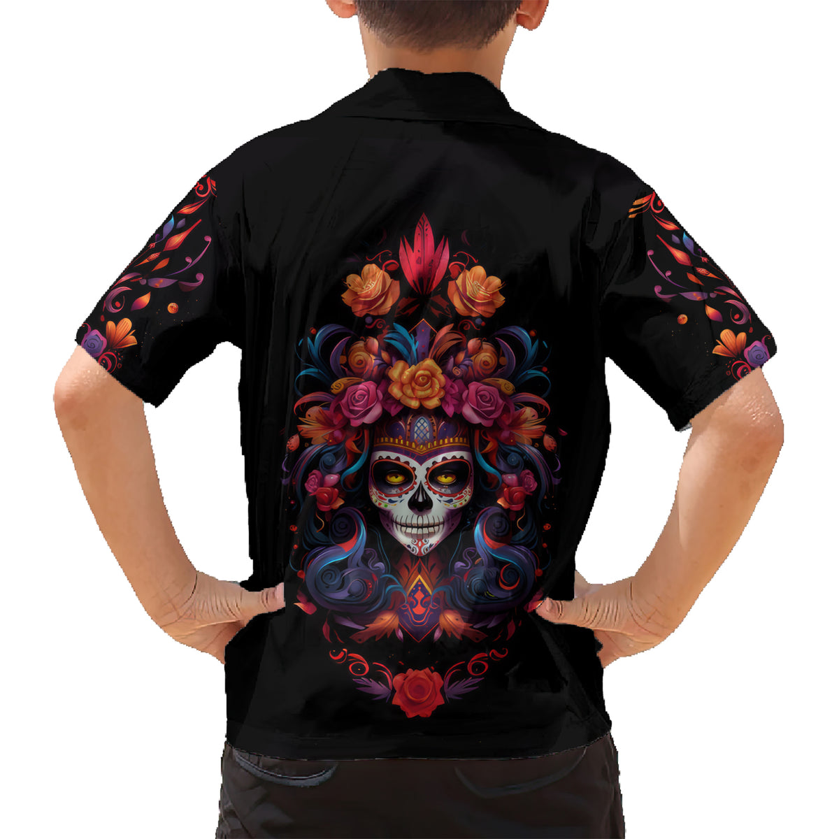 Day of Dead Skull Kid Hawaiian Shirt Sugar Skull Festival Lady - Wonder Print Shop