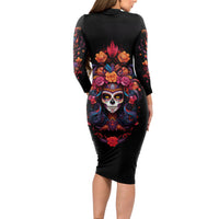 Day of Dead Skull Long Sleeve Bodycon Dress Sugar Skull Festival Lady - Wonder Print Shop