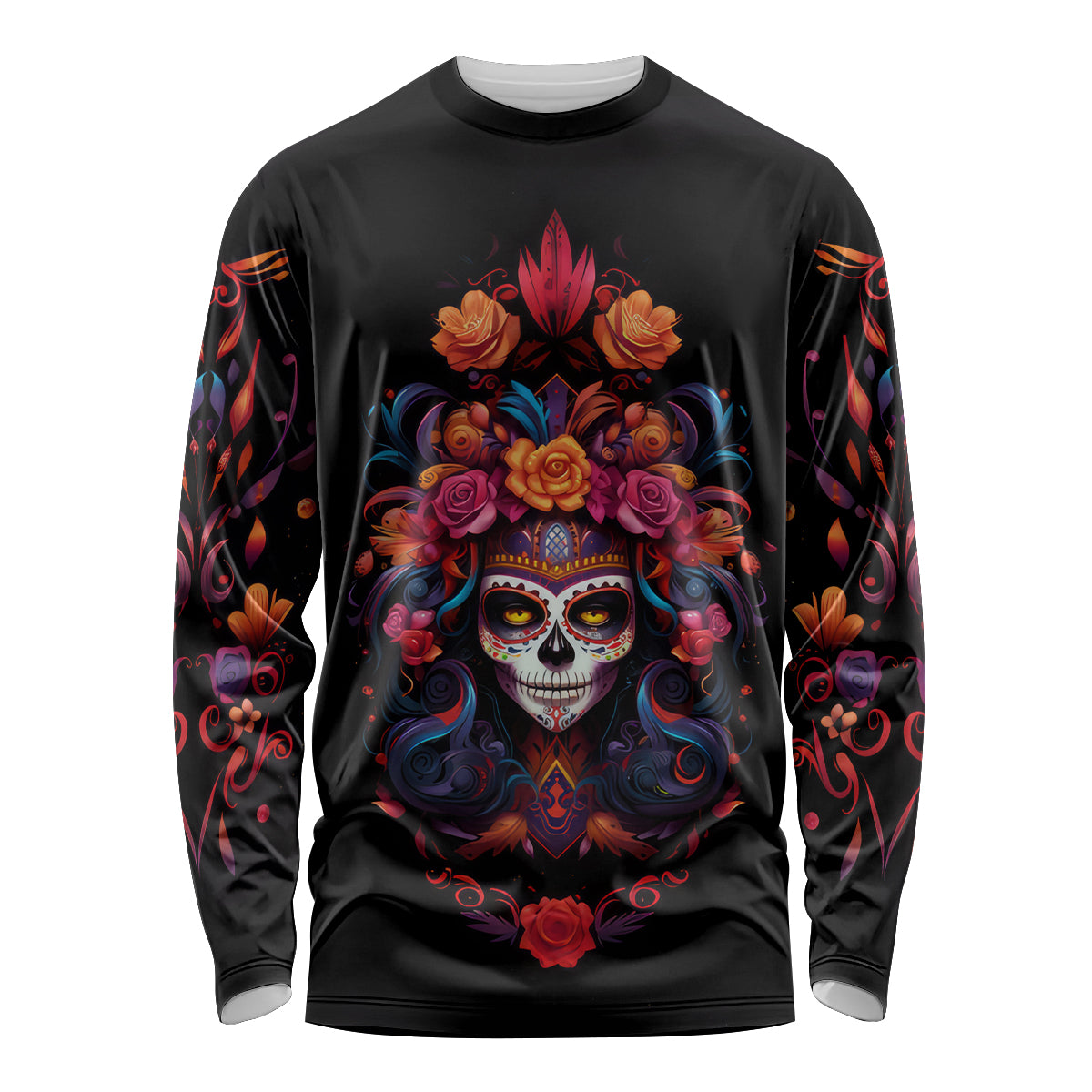 Day of Dead Skull Long Sleeve Shirt Sugar Skull Festival Lady - Wonder Print Shop