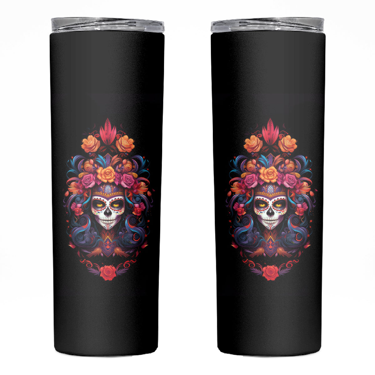 Day of Dead Skull Skinny Tumbler Sugar Skull Festival Lady - Wonder Print Shop