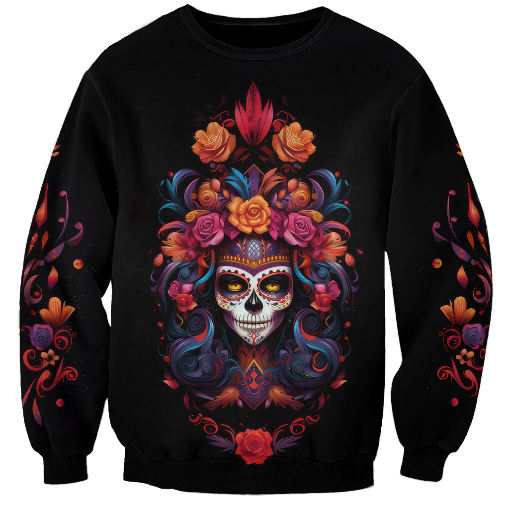 Day of Dead Skull Sweatshirt Sugar Skull Festival Lady - Wonder Print Shop