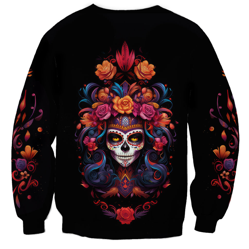 Day of Dead Skull Sweatshirt Sugar Skull Festival Lady - Wonder Print Shop
