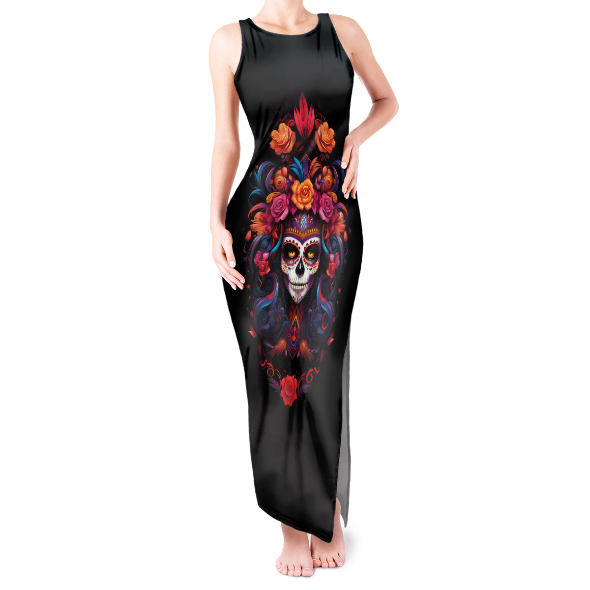 Day of Dead Skull Tank Maxi Dress Sugar Skull Festival Lady - Wonder Print Shop