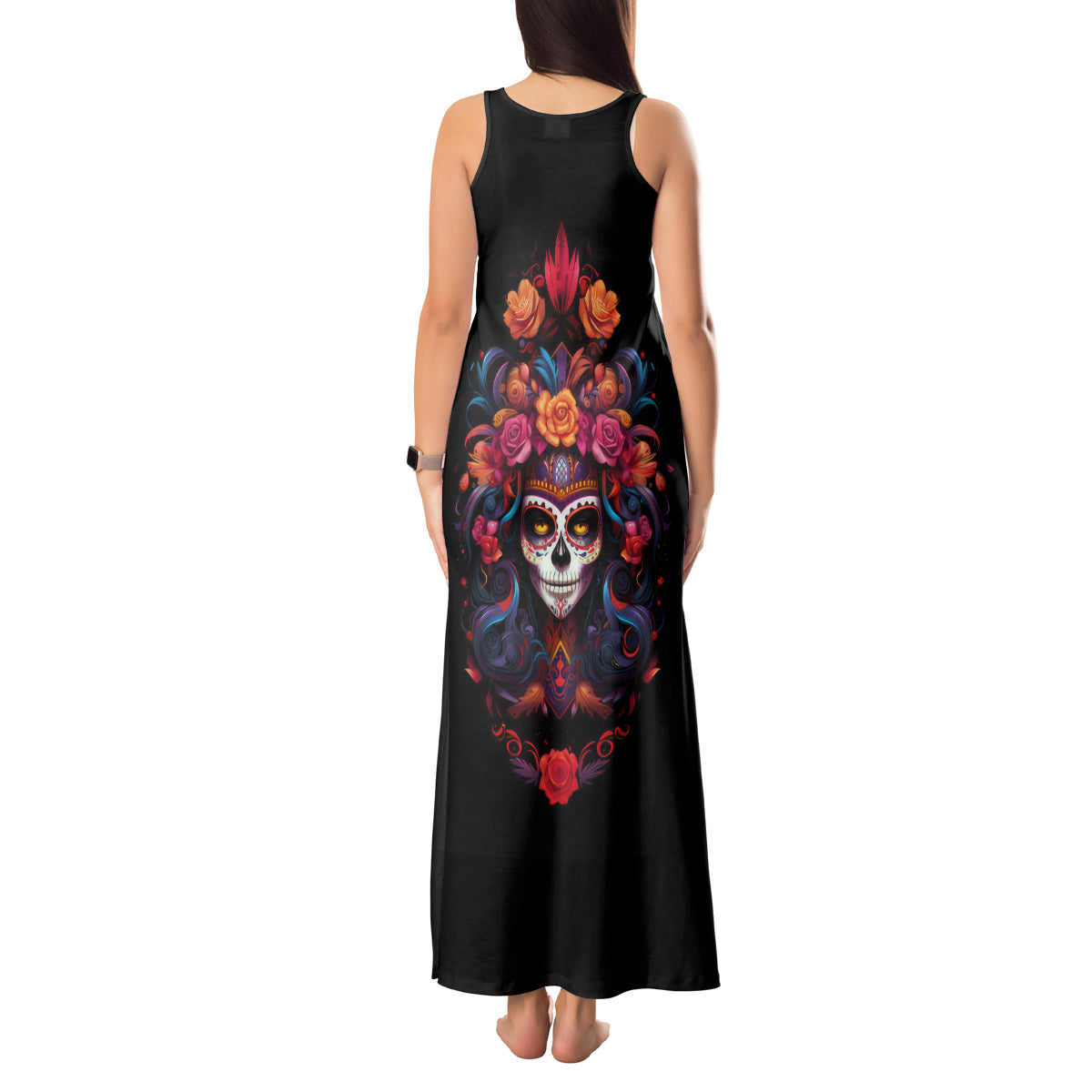 Day of Dead Skull Tank Maxi Dress Sugar Skull Festival Lady - Wonder Print Shop
