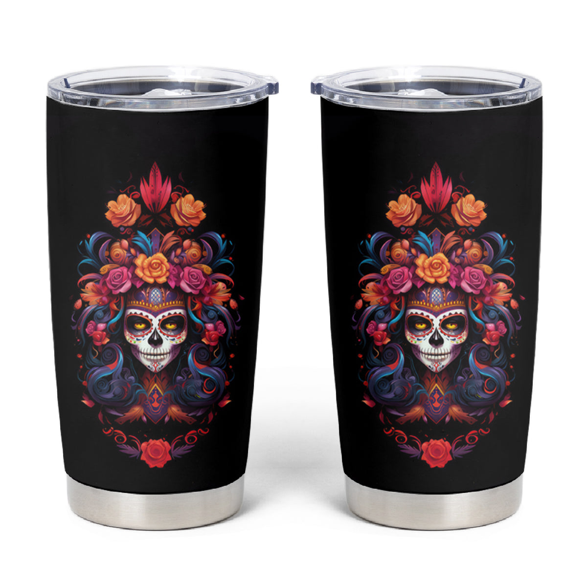 Day of Dead Skull Tumbler Cup Sugar Skull Festival Lady - Wonder Print Shop