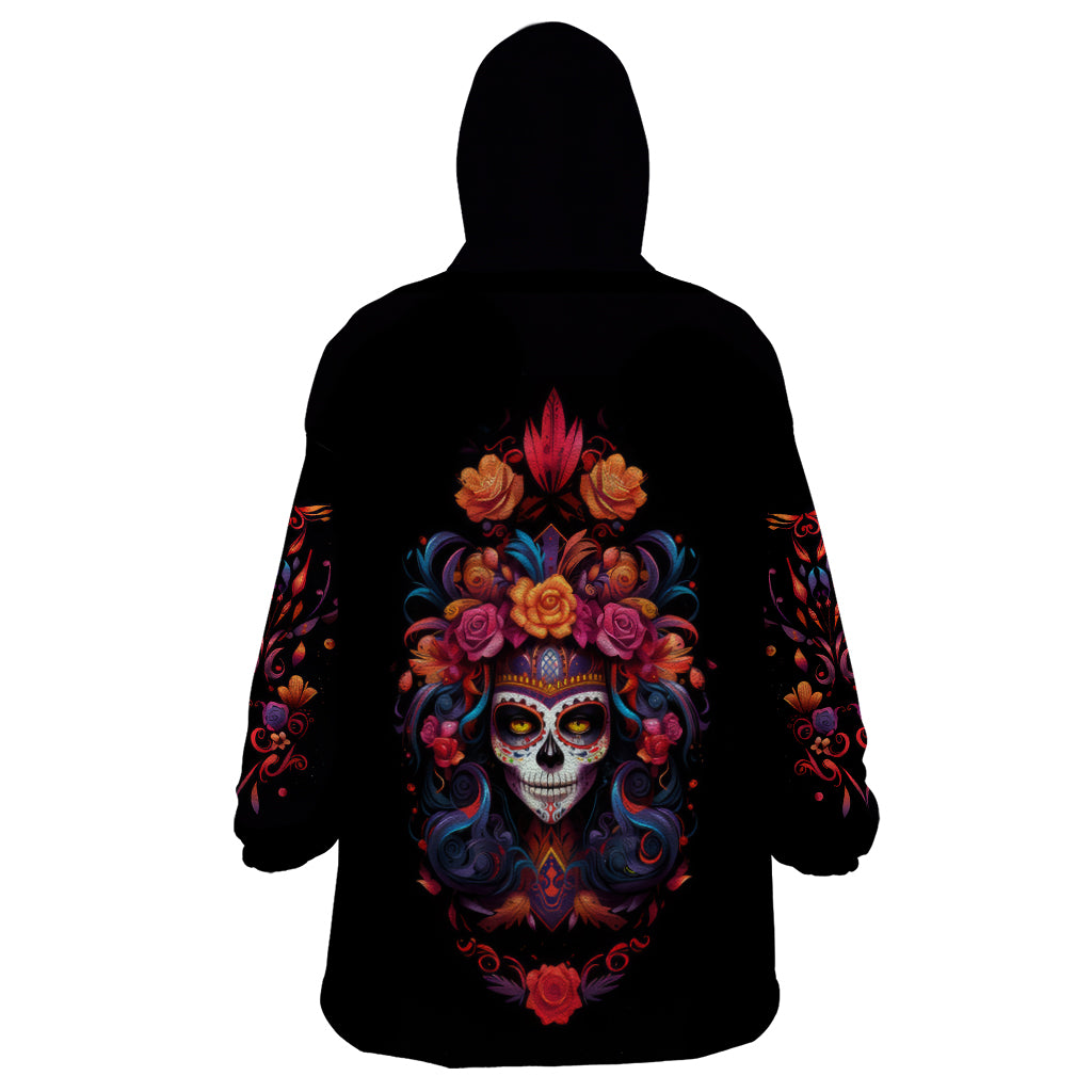 Day of Dead Skull Wearable Blanket Hoodie Sugar Skull Festival Lady - Wonder Print Shop