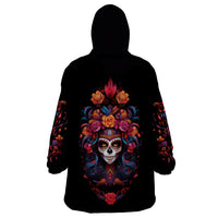 Day of Dead Skull Wearable Blanket Hoodie Sugar Skull Festival Lady - Wonder Print Shop