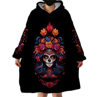 Day of Dead Skull Wearable Blanket Hoodie Sugar Skull Festival Lady - Wonder Print Shop