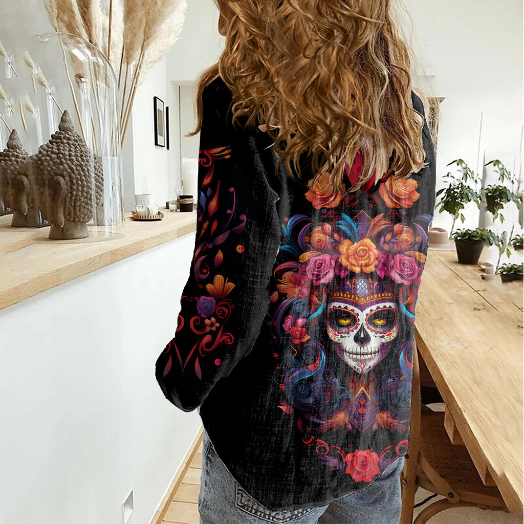 Day of Dead Skull Women Casual Shirt Sugar Skull Festival Lady - Wonder Print Shop