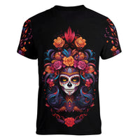 Day of Dead Skull Women V Neck T Shirt Sugar Skull Festival Lady - Wonder Print Shop