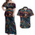 Day of Dead Lady Couples Matching Off Shoulder Maxi Dress and Hawaiian Shirt Sugar Skull Lady Dancing - Wonder Print Shop