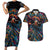 Day of Dead Lady Couples Matching Short Sleeve Bodycon Dress and Hawaiian Shirt Sugar Skull Lady Dancing - Wonder Print Shop