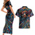 Day of Dead Lady Couples Matching Short Sleeve Bodycon Dress and Hawaiian Shirt Sugar Skull Lady Dancing - Wonder Print Shop