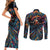 Day of Dead Lady Couples Matching Short Sleeve Bodycon Dress and Long Sleeve Button Shirt Sugar Skull Lady Dancing - Wonder Print Shop