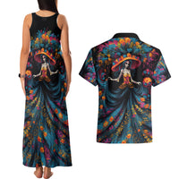 Day of Dead Lady Couples Matching Tank Maxi Dress and Hawaiian Shirt Sugar Skull Lady Dancing - Wonder Print Shop