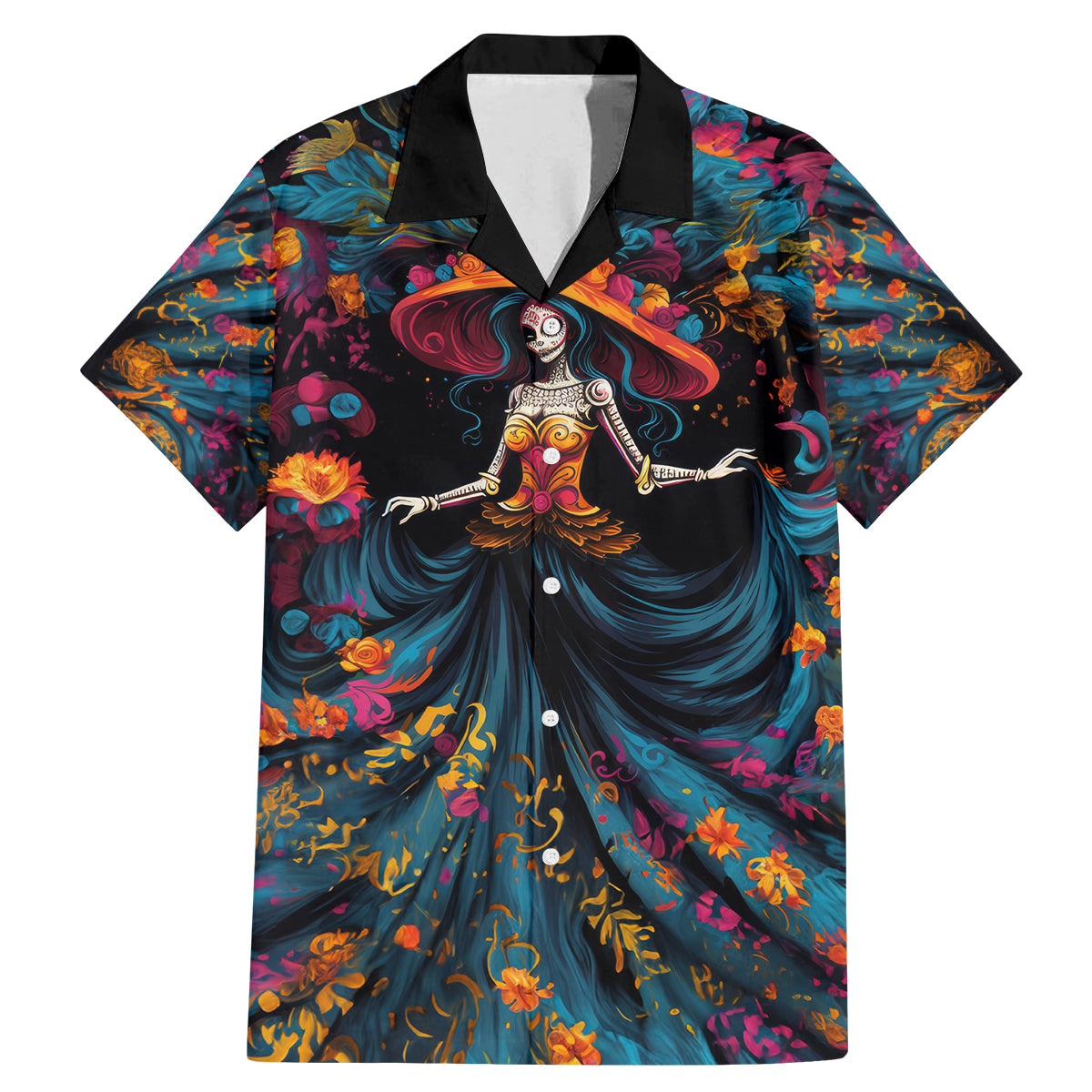 Day of Dead Lady Family Matching Mermaid Dress and Hawaiian Shirt Sugar Skull Lady Dancing - Wonder Print Shop