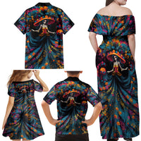 Day of Dead Lady Family Matching Off Shoulder Maxi Dress and Hawaiian Shirt Sugar Skull Lady Dancing - Wonder Print Shop