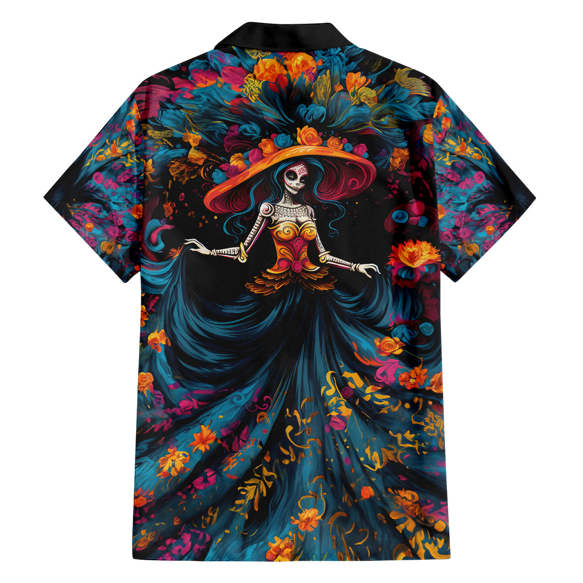 Day of Dead Lady Family Matching Off Shoulder Short Dress and Hawaiian Shirt Sugar Skull Lady Dancing - Wonder Print Shop