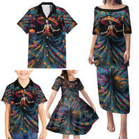 Day of Dead Lady Family Matching Puletasi Dress and Hawaiian Shirt Sugar Skull Lady Dancing - Wonder Print Shop
