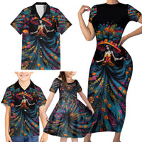 Day of Dead Lady Family Matching Short Sleeve Bodycon Dress and Hawaiian Shirt Sugar Skull Lady Dancing - Wonder Print Shop