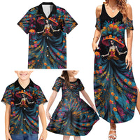 Day of Dead Lady Family Matching Summer Maxi Dress and Hawaiian Shirt Sugar Skull Lady Dancing - Wonder Print Shop