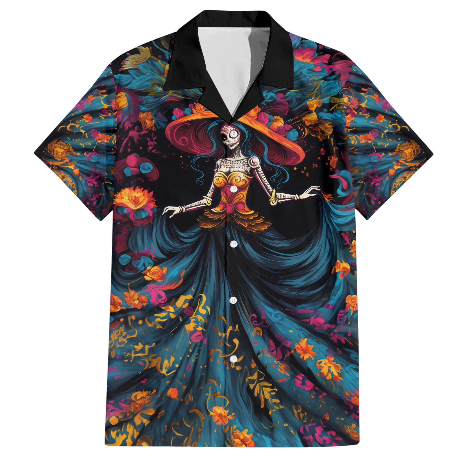 Day of Dead Lady Hawaiian Shirt Sugar Skull Lady Dancing - Wonder Print Shop