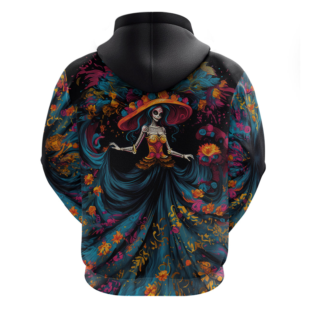 Day of Dead Lady Hoodie Sugar Skull Lady Dancing - Wonder Print Shop