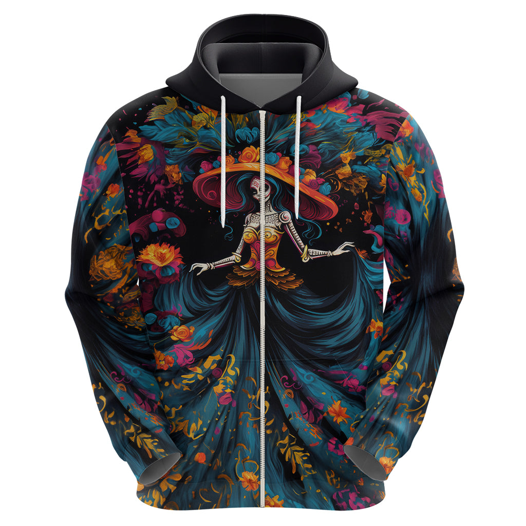 Day of Dead Lady Hoodie Sugar Skull Lady Dancing - Wonder Print Shop