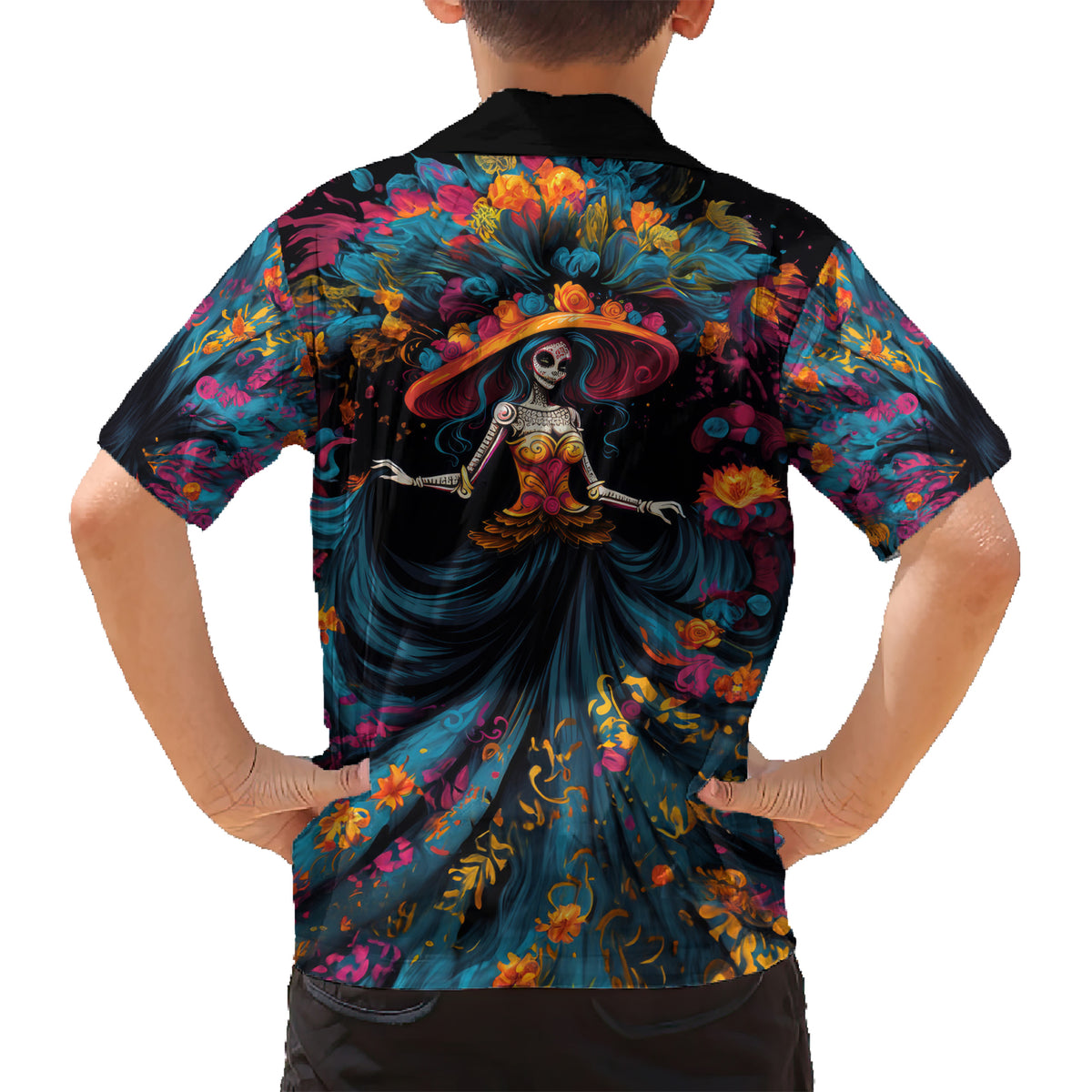 Day of Dead Lady Kid Hawaiian Shirt Sugar Skull Lady Dancing - Wonder Print Shop
