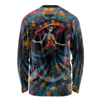 Day of Dead Lady Long Sleeve Shirt Sugar Skull Lady Dancing - Wonder Print Shop