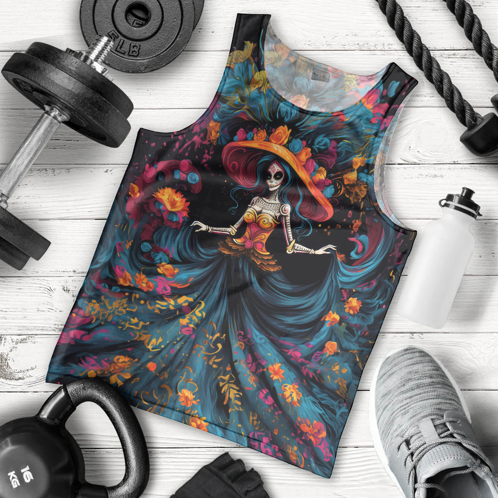 Day of Dead Lady Men Tank Top Sugar Skull Lady Dancing - Wonder Print Shop
