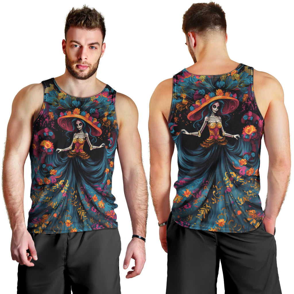 Day of Dead Lady Men Tank Top Sugar Skull Lady Dancing - Wonder Print Shop
