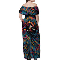Day of Dead Lady Off Shoulder Maxi Dress Sugar Skull Lady Dancing - Wonder Print Shop