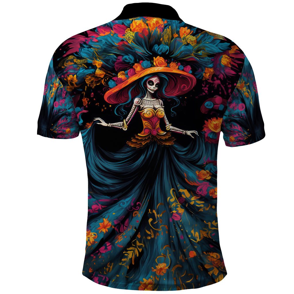 Day of Dead Lady Polo Shirt Sugar Skull Lady Dancing - Wonder Print Shop