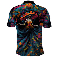 Day of Dead Lady Polo Shirt Sugar Skull Lady Dancing - Wonder Print Shop