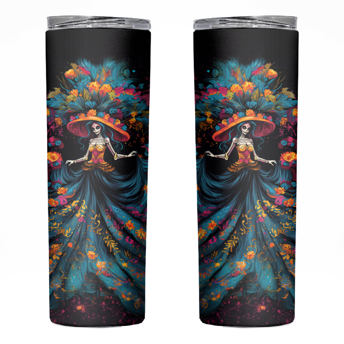 Day of Dead Lady Skinny Tumbler Sugar Skull Lady Dancing - Wonder Print Shop