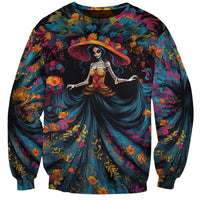 Day of Dead Lady Sweatshirt Sugar Skull Lady Dancing - Wonder Print Shop
