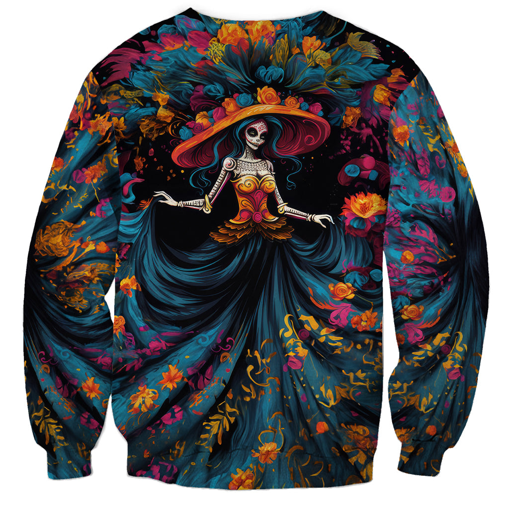 Day of Dead Lady Sweatshirt Sugar Skull Lady Dancing - Wonder Print Shop