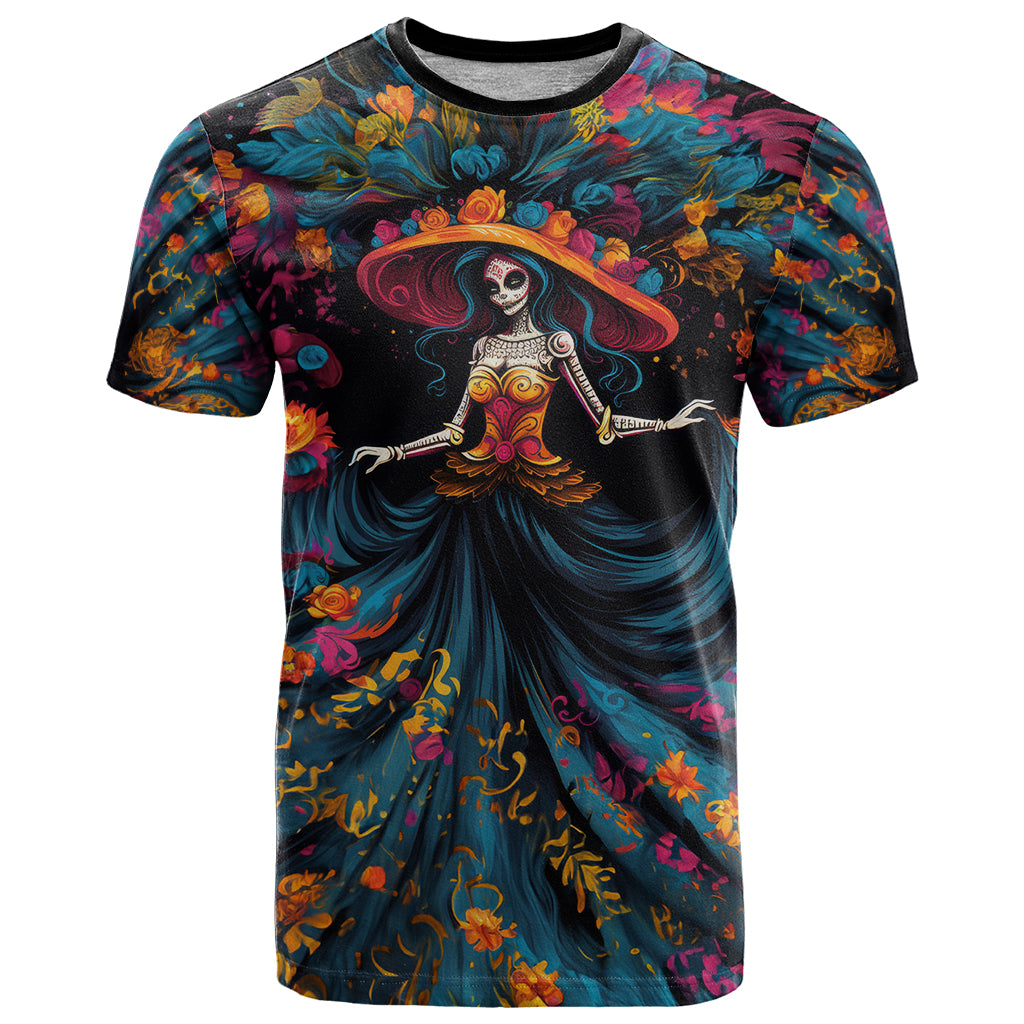 Day of Dead Lady T Shirt Sugar Skull Lady Dancing - Wonder Print Shop