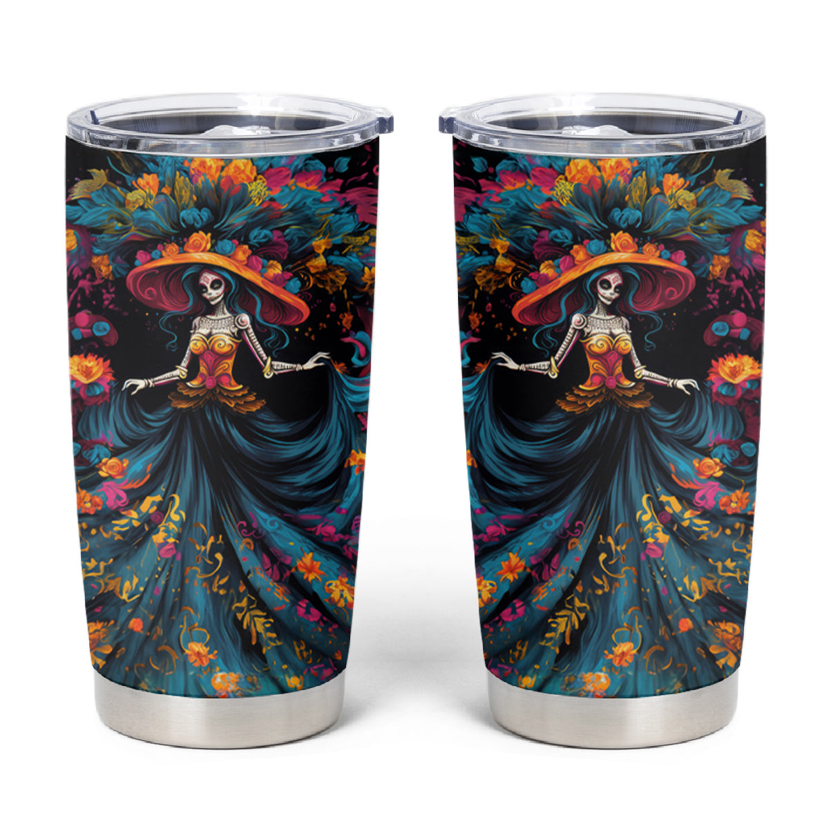 Day of Dead Lady Tumbler Cup Sugar Skull Lady Dancing - Wonder Print Shop