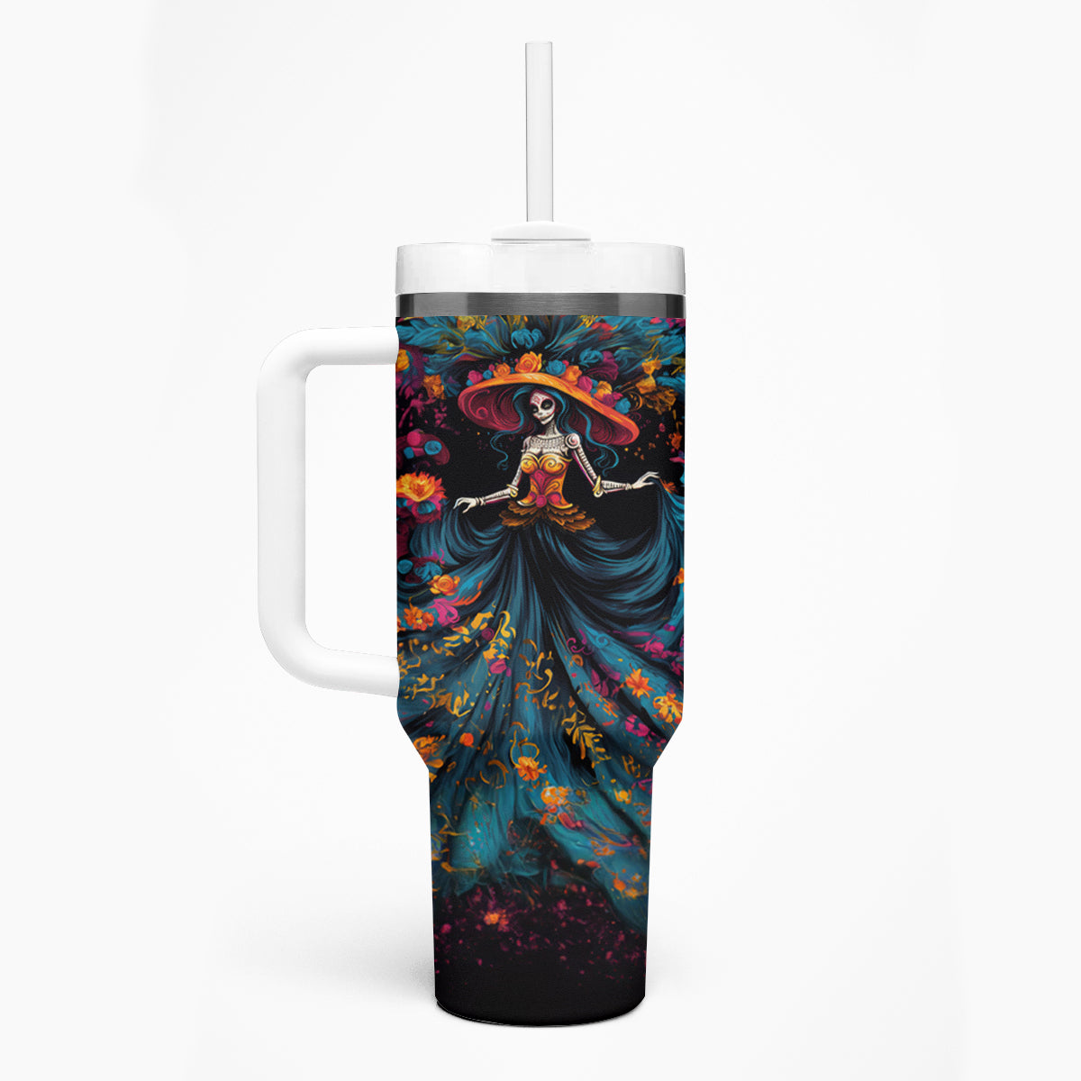 Day of Dead Lady Tumbler With Handle Sugar Skull Lady Dancing - Wonder Print Shop
