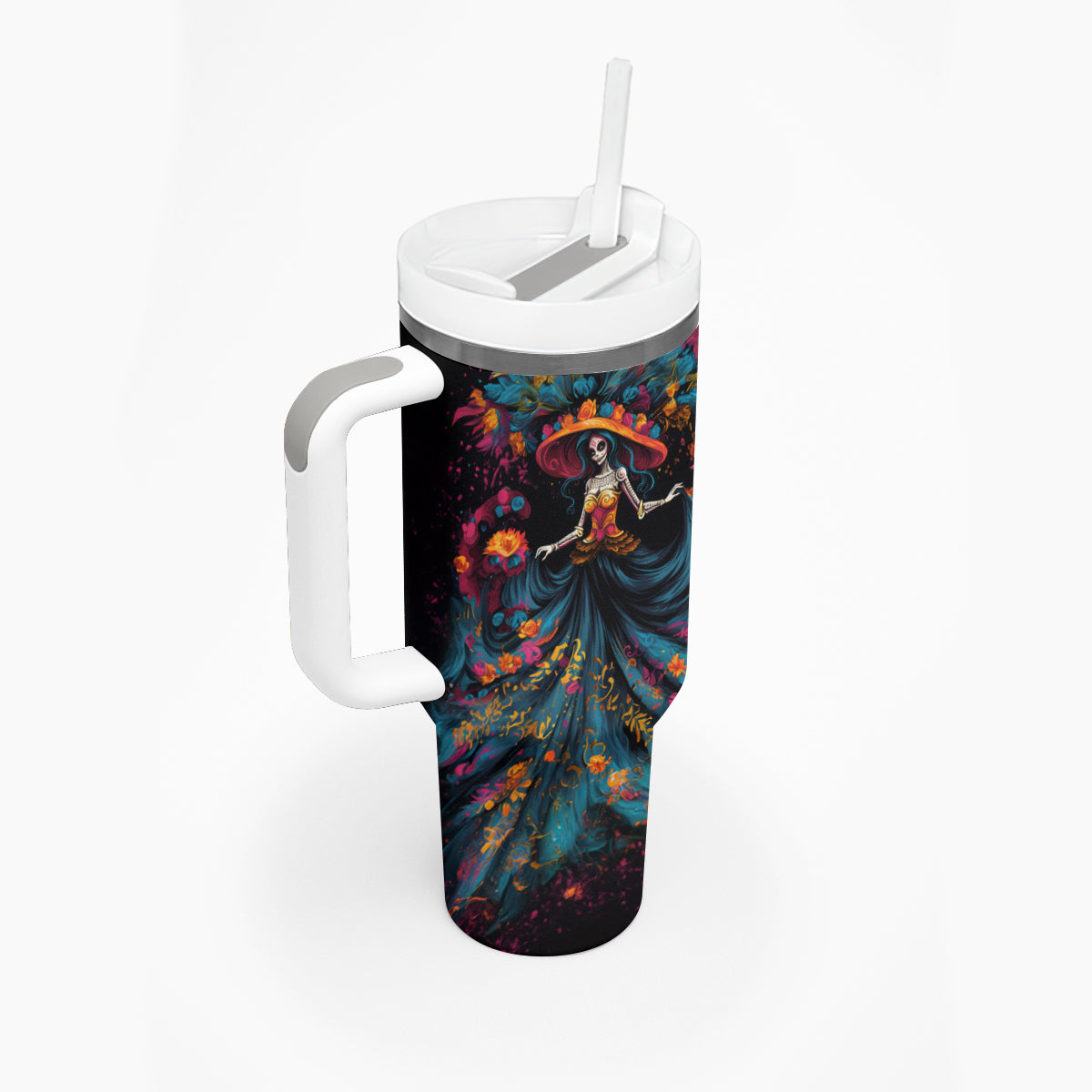 Day of Dead Lady Tumbler With Handle Sugar Skull Lady Dancing - Wonder Print Shop