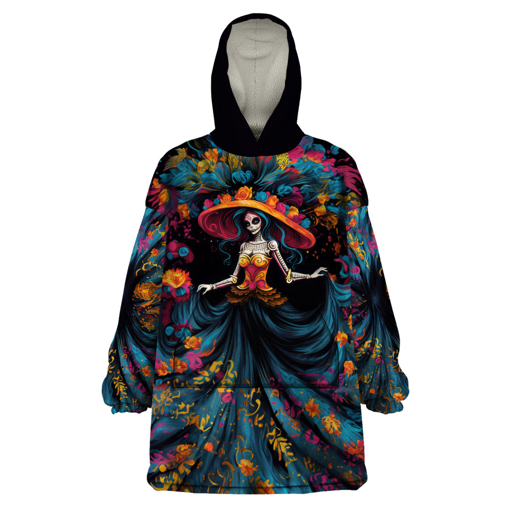 Day of Dead Lady Wearable Blanket Hoodie Sugar Skull Lady Dancing - Wonder Print Shop