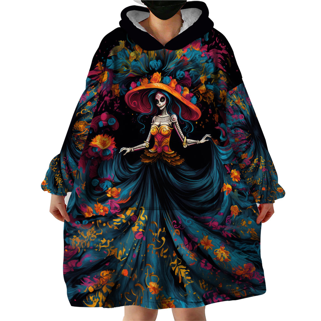 Day of Dead Lady Wearable Blanket Hoodie Sugar Skull Lady Dancing - Wonder Print Shop