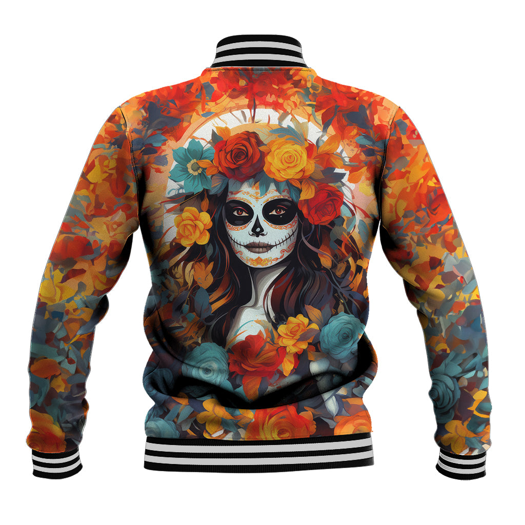 Day of Dead Lady Baseball Jacket Sugar Skull Field Rose Lady - Wonder Print Shop