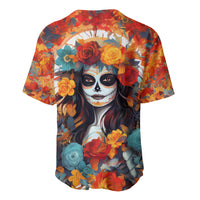 Day of Dead Lady Baseball Jersey Sugar Skull Field Rose Lady - Wonder Print Shop