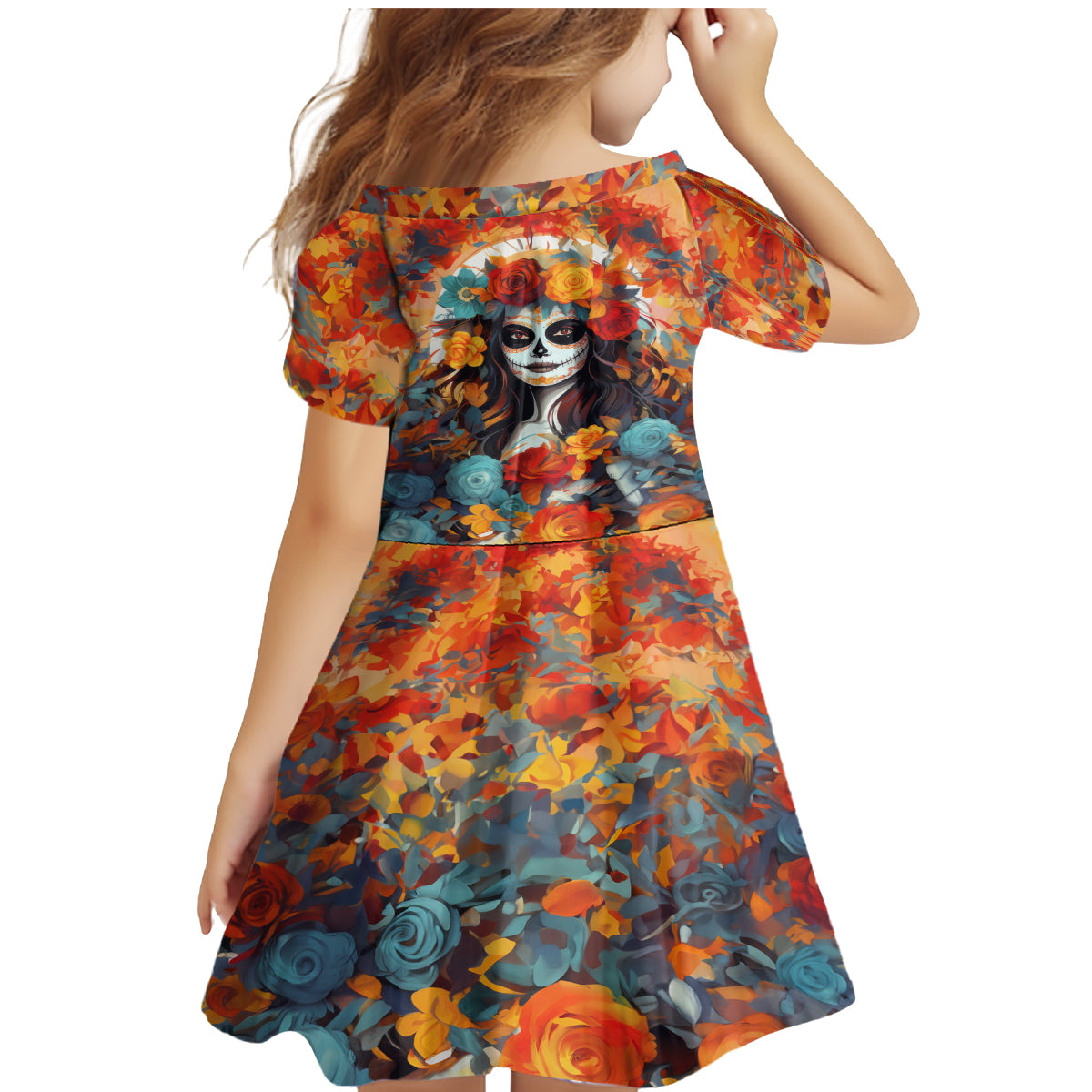 Day of Dead Lady Family Matching Mermaid Dress and Hawaiian Shirt Sugar Skull Field Rose Lady - Wonder Print Shop